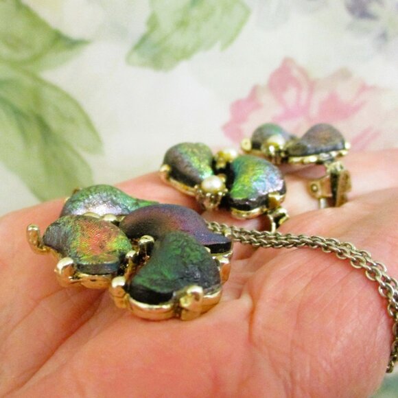 Vintage HELIOTROPE GLASS Jewelry Set: LAGUNA Czech Glass Silver Necklace Earring - Picture 11 of 13